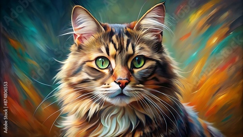 Abstract Cat Painting: Beautiful and Vibrant Feline Art. Photos. Images. © Denis