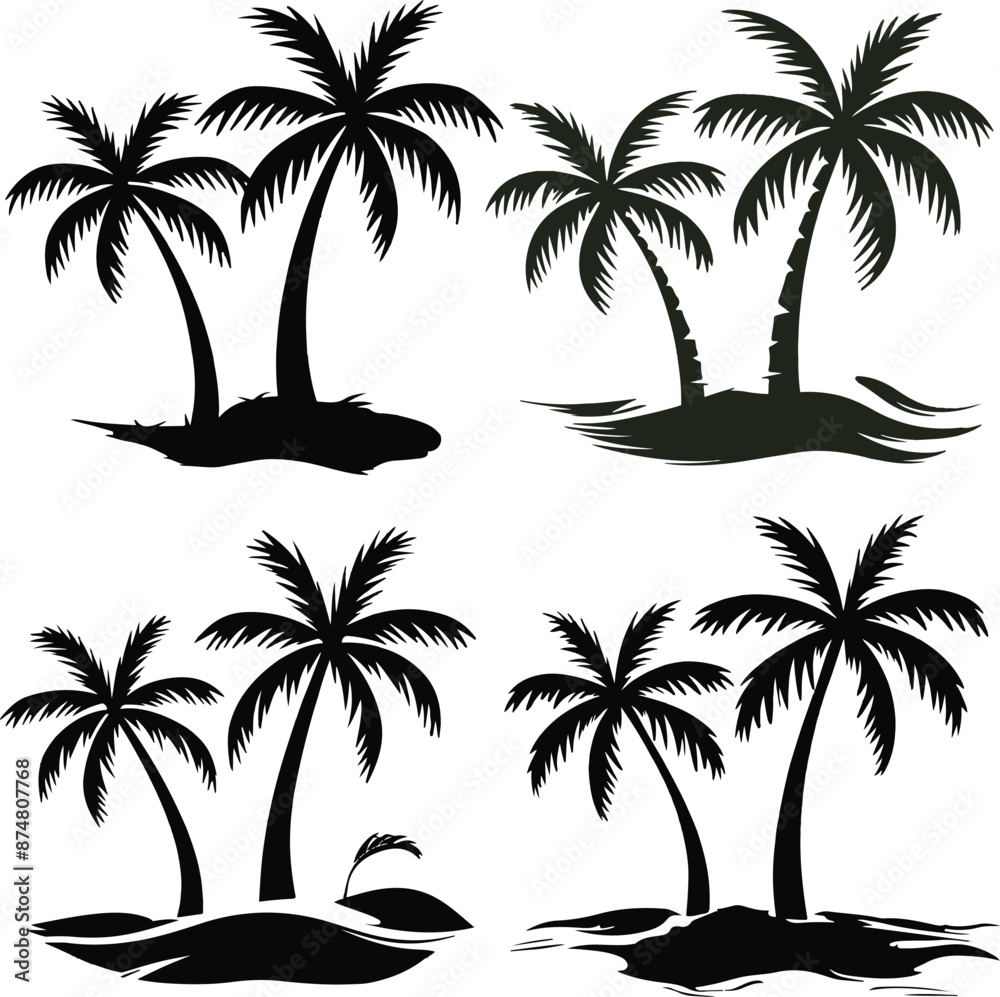 Fototapeta premium Palm Tree bundle silhouette Illustration vector 