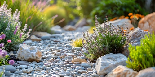 Create a water-wise urban garden with drought-resistant plants. Concept Drought-resistant plants, Xeriscaping design, Sustainable landscaping, Water-wise gardening photo