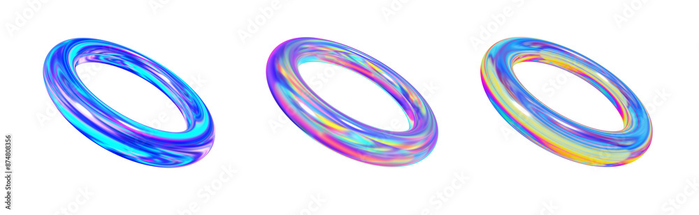 Holographic ring geometric shape realistic vector illustration. Glossy 3d object on purple background. graphic resource ring, futurism, mix of colors, 3D. Holographic ring geometric shape realistic vector illustration. Glossy 3d object on purple background. graphic resource ring, futurism, mix of colors, 3D.