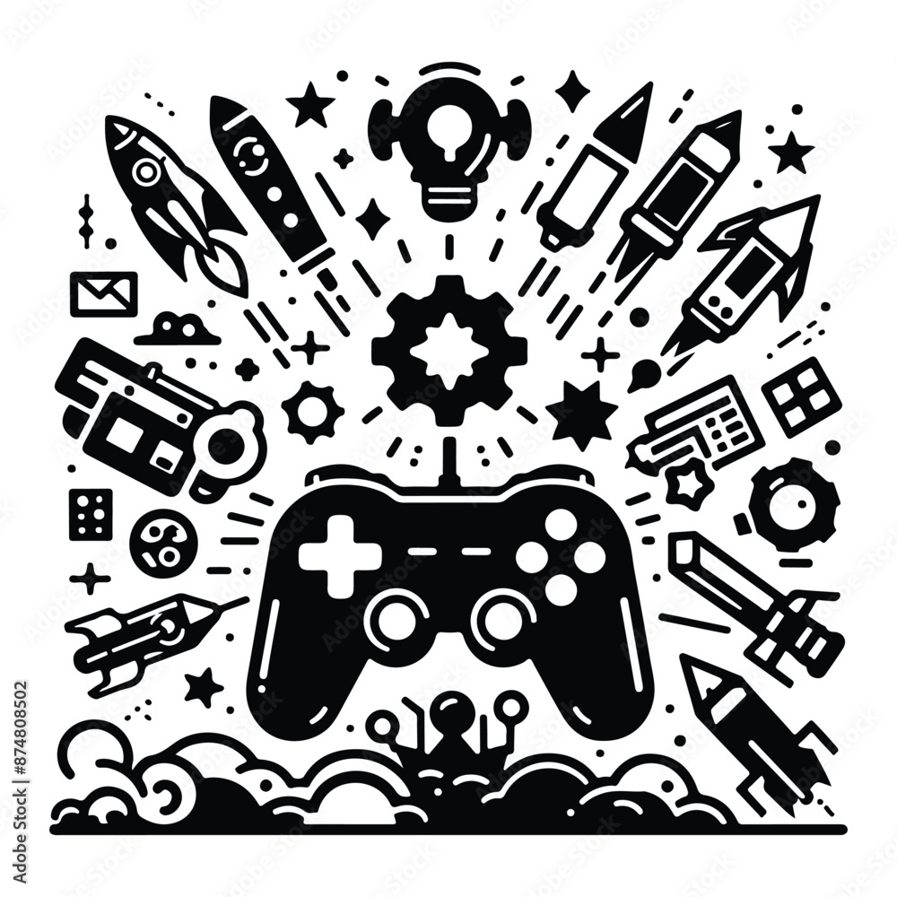 Fototapeta premium Best Game Controller and Symbols vector silhouette with white background