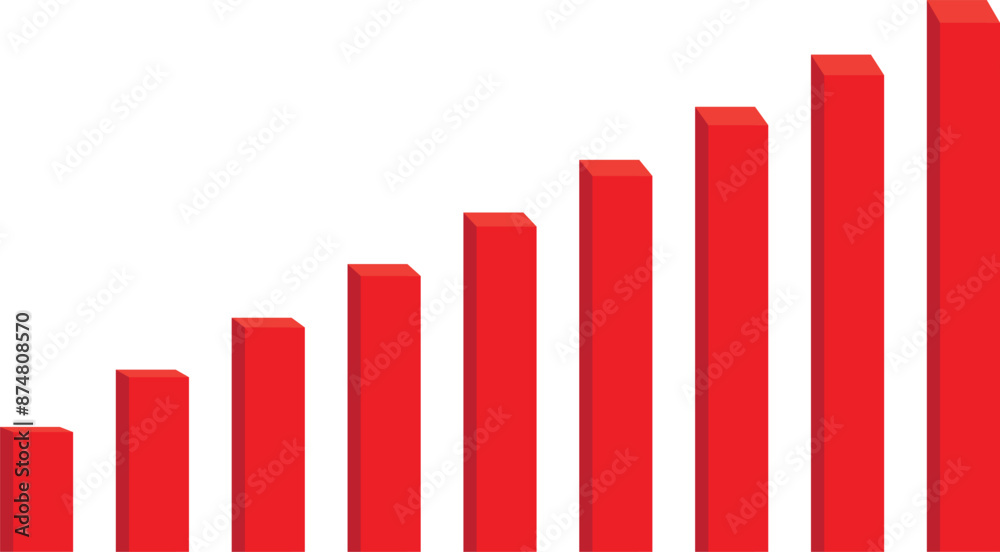 Growing Column Chart with Red Blocks isolated on Transparent White Background Growing Column Chart with Red Blocks isolated on Transparent White Background