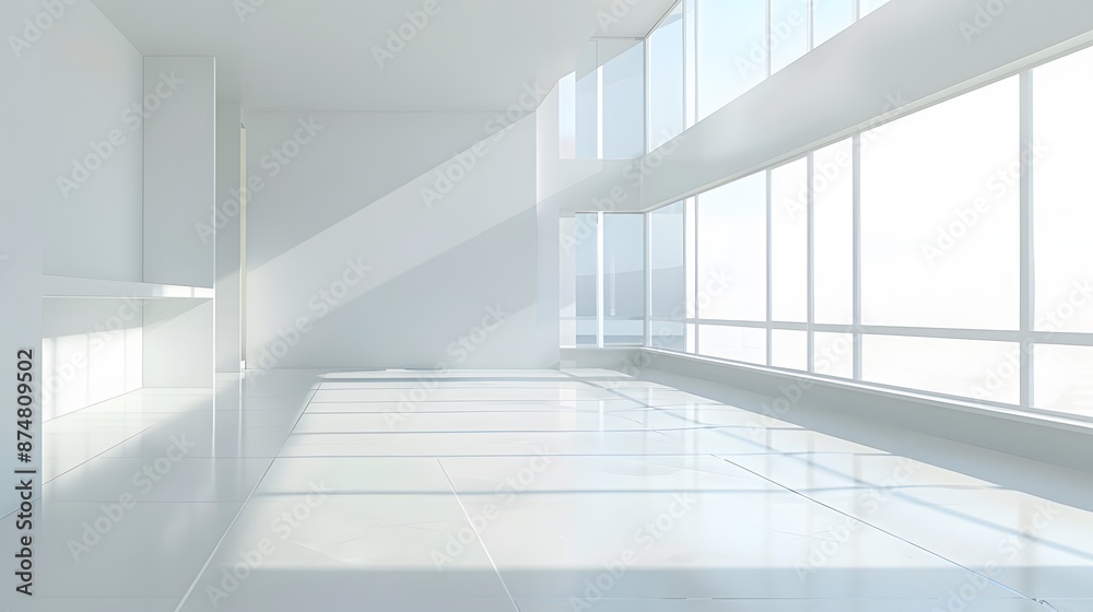 empty room wall and floor interior background, empty space, White room with light from a large window. empty room wall and floor interior background, empty space, White room with light from a large window.
