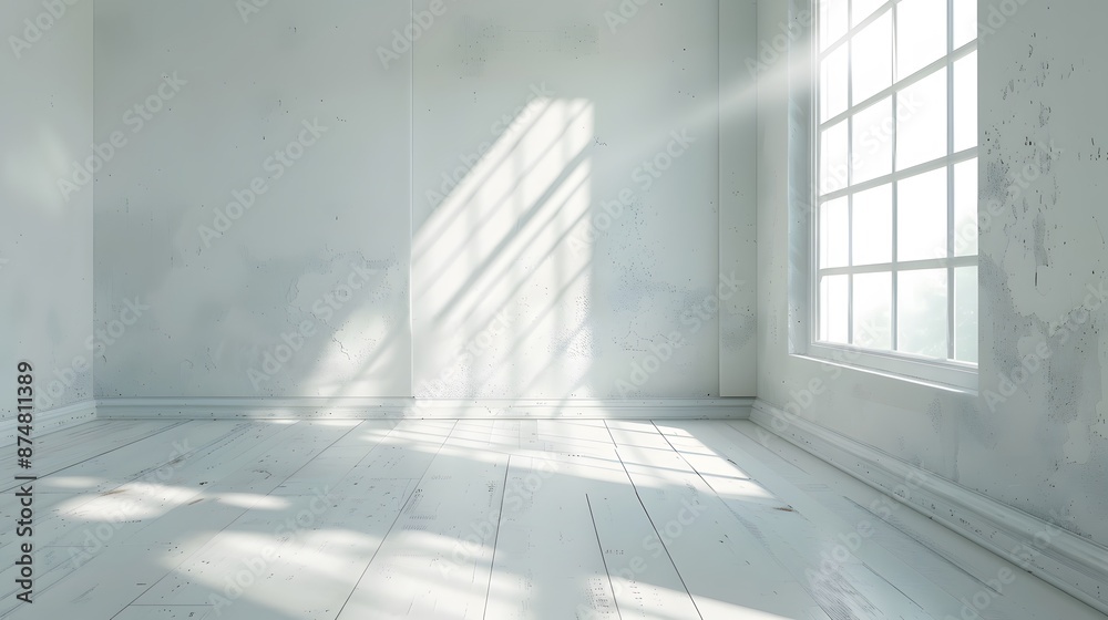 Fototapeta premium empty room wall and floor interior background, empty space, White room with light from a large window. 