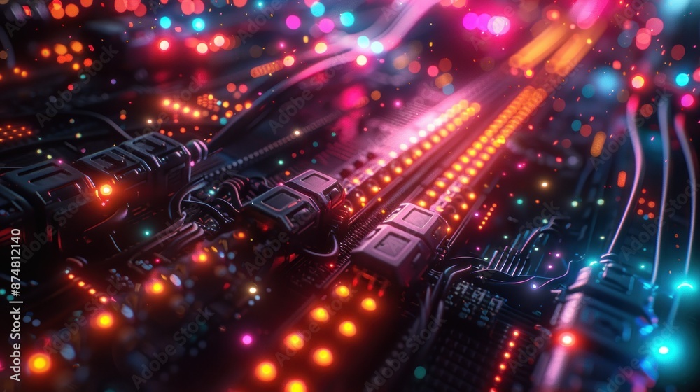 Abstract Circuitry with Glowing Lights