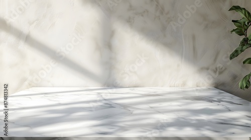 Wallpaper Mural White marble table top or counter with blurry shadow on wall background. defocused template mock up display montages product.  Torontodigital.ca