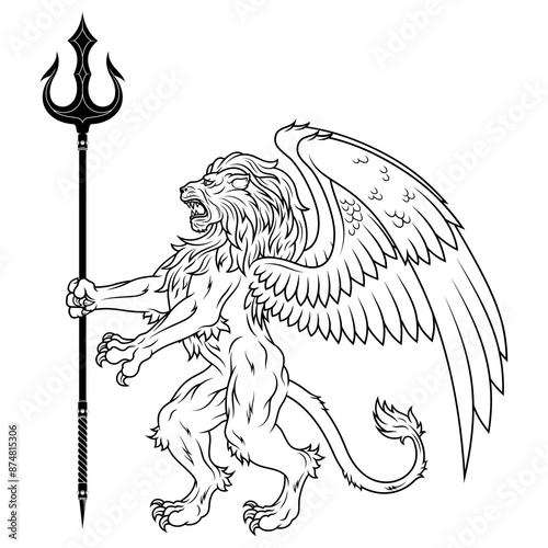 heraldic lion rampant with wings