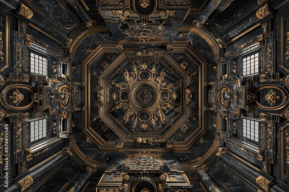 Obraz premium Baroque, Barocco Ornate Marble Ceiling Non-Linear Reformation Design with Intricate Accents Depicting Classic Elegance and Architectural Beauty