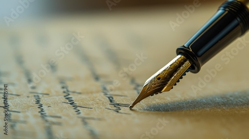 A close-up view of a classic fountain pen placed on a handwritten letter, emphasizing timeless writing. AIG62 photo