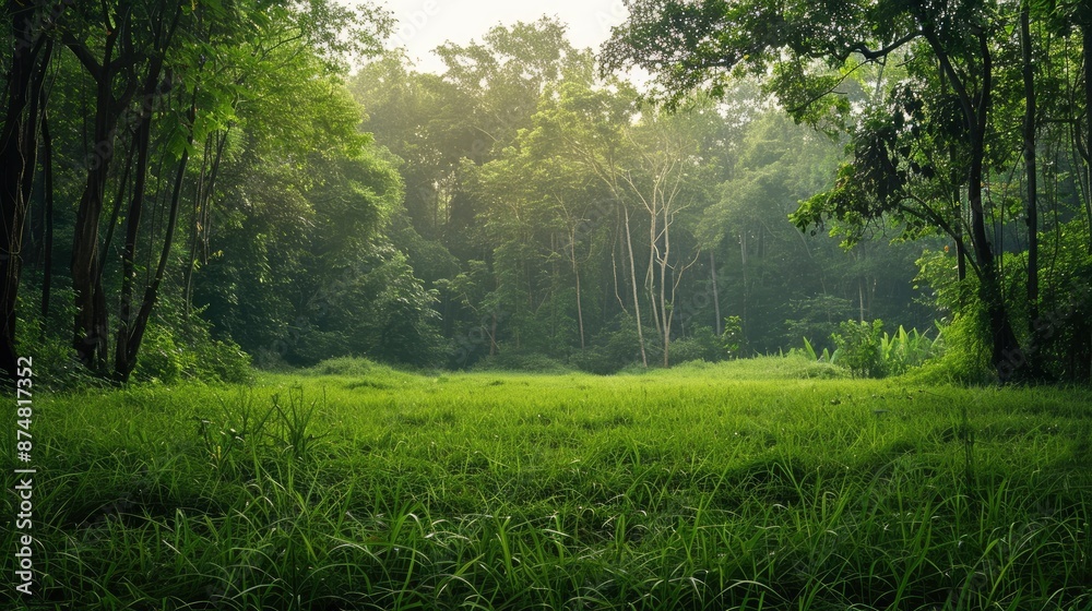Fototapeta premium Grass And Trees In The Forest Of Rural Thailand, Creating A Lush Landscape