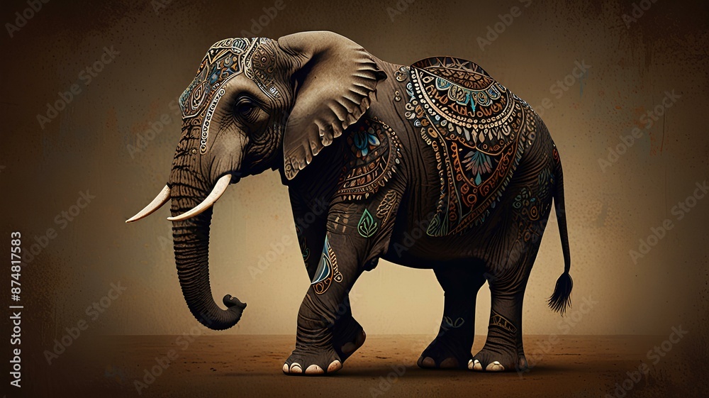Fototapeta premium Illustration of Elephant with Batik or Tribal Motifs