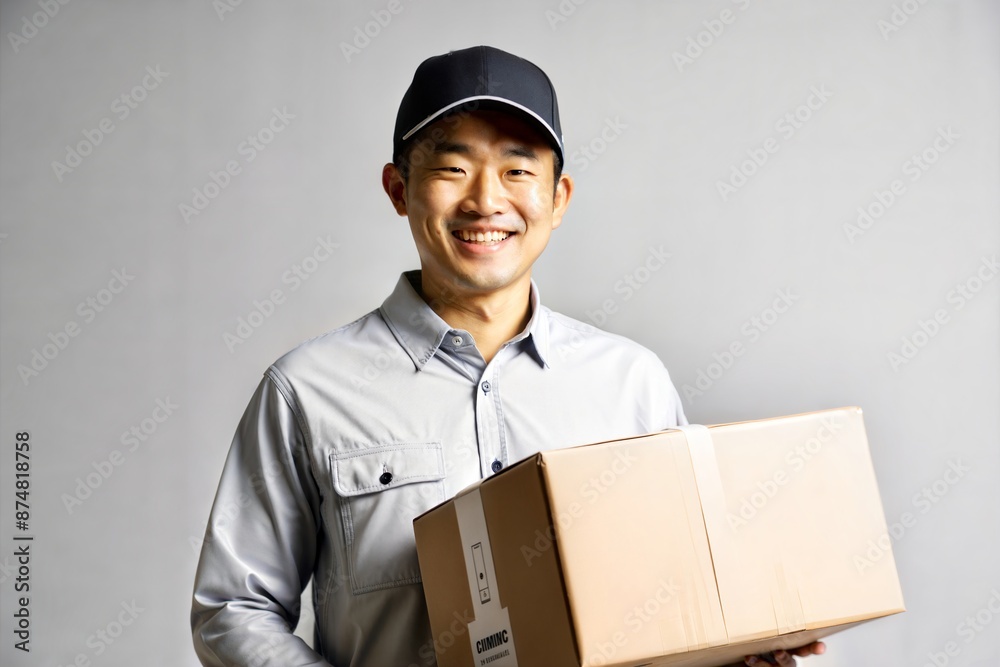 Asian Man Holding Delivery Package with Smiling Face
Asian Man Holding Delivery Package with Smiling Face