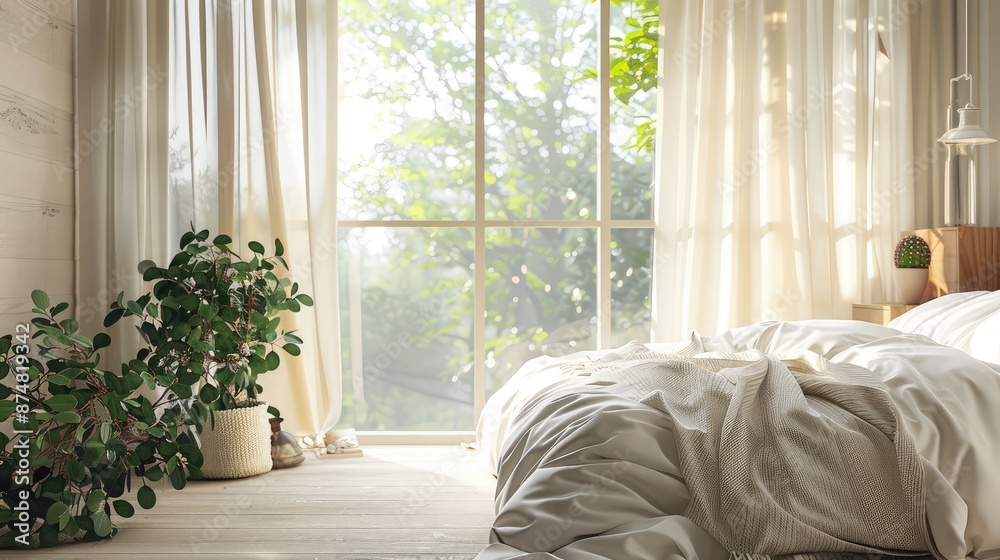 Bohemian bedroom filled with natural light, Interior of a bedroom with ...