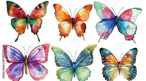 Watercolor Butterfly With Leaf Wings isolated on a transparent background