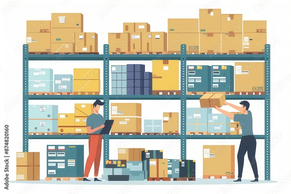 Inventory management, team organizing stock, flat design illustration Inventory management, team organizing stock, flat design illustration