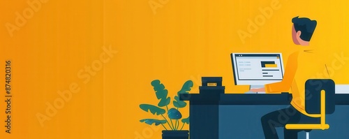 Virtual checkout, customer completing purchase, flat design illustration