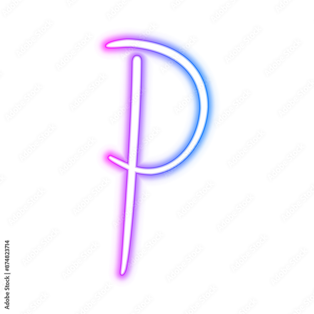 Illustration of neon electric style letter P alphabet. Gradient pink purple blue color. Isolated on transparent background.	
