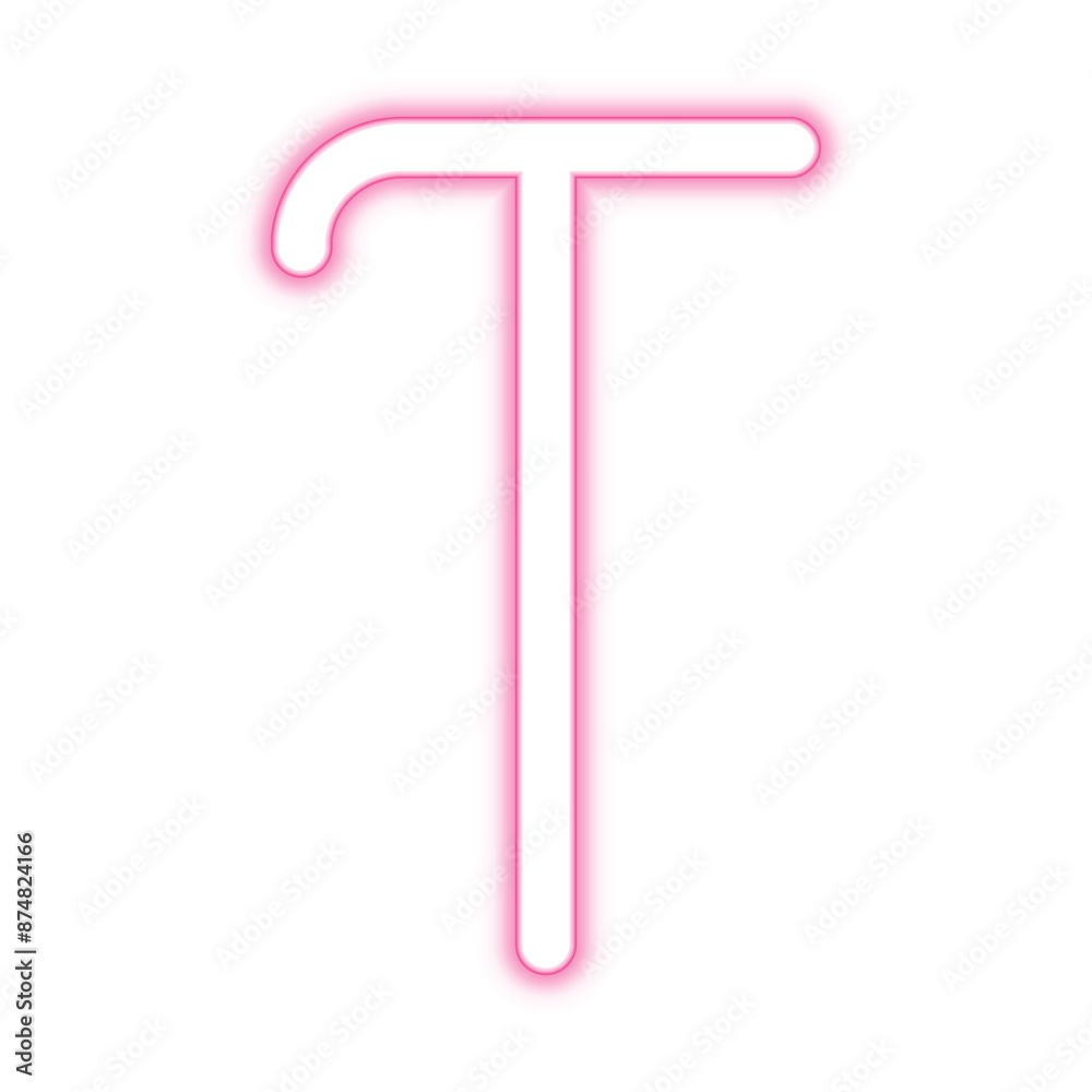 Illustration of neon electric style letter T alphabet. Pink color. Isolated on transparent background.	
