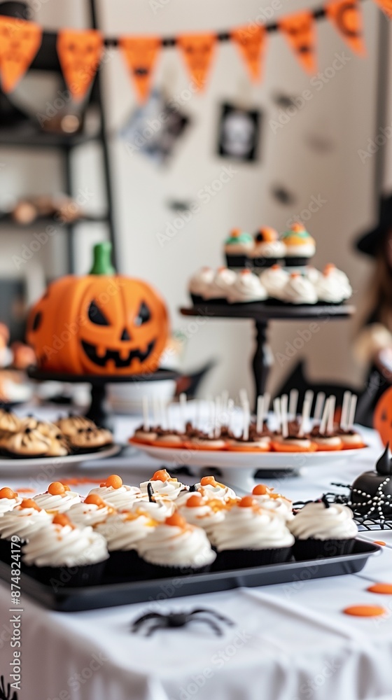 close up of table full of halloween themed food. close up of table full of halloween themed food.