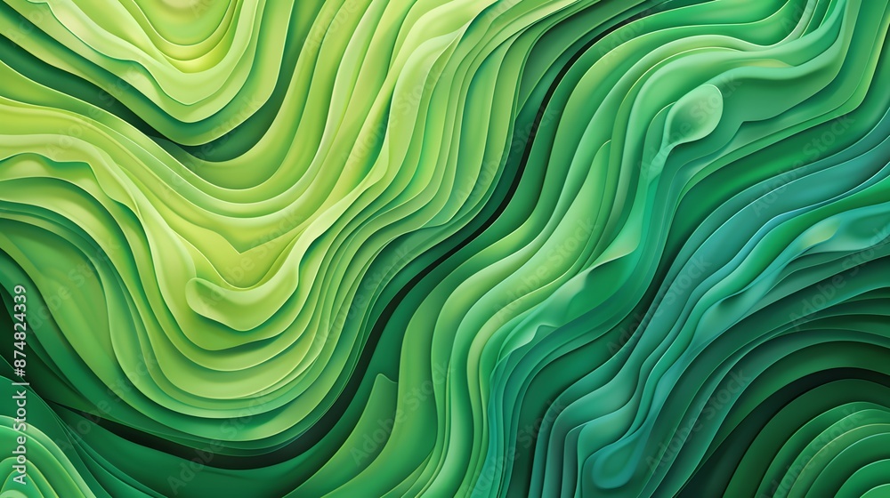 Abstract background with wavy lines in different shades of green. The lines flow and overlap in a random pattern, creating a fresh and lively look suitable for a variety of Abstract background with wavy lines in different shades of green. The lines flow and overlap in a random pattern, creating a fresh and lively look suitable for a variety of