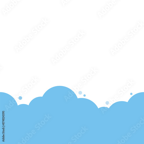 Cute bright blue cloud in the sky bottom border seamless pattern background.	
