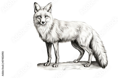 Beautiful fox vintage sketch in PNG style with transparent background, hand-drawn illustration for elegant design projects and creative artwork