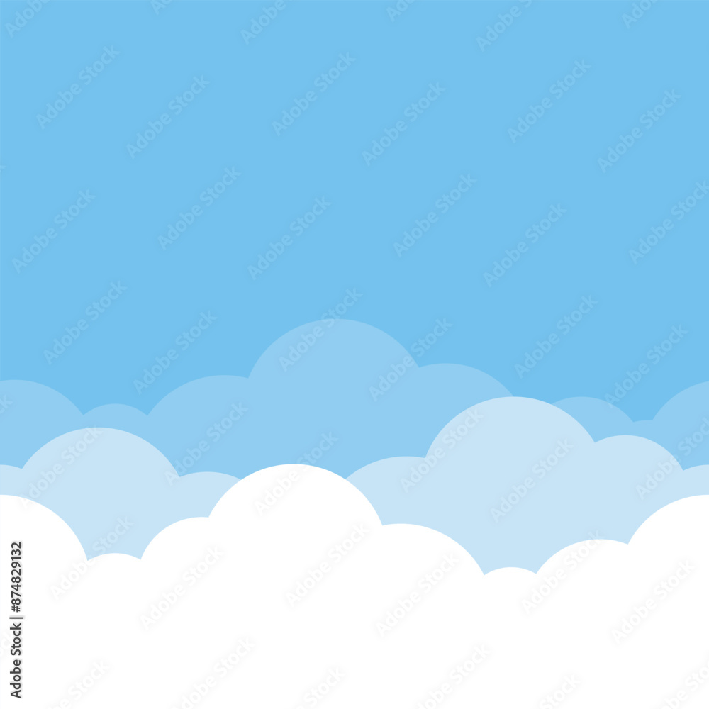 Cute white cloud on bright blue sky bottom border seamless pattern background.	
