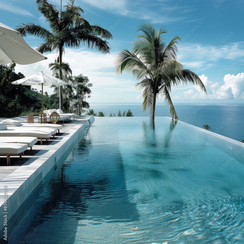 Fototapeta premium Serene Tropical Paradise with Crystal Clear Waters and Palm Trees