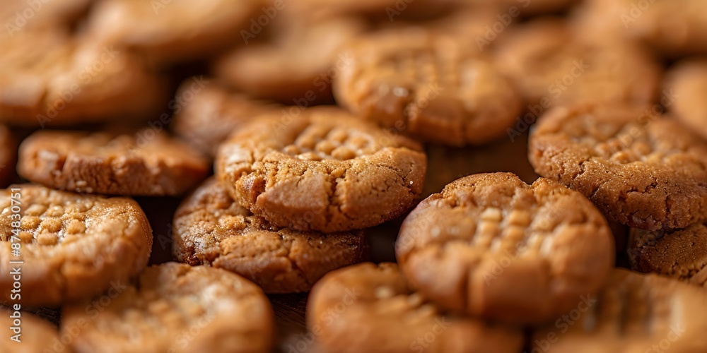 Close-up View of Peanut Butter Cookies Emphasizing Crunchy Edges and Gooey Centers. Concept Food Photography, Cookie Close-up, Crunchy Texture, Gooey Center, Baking Inspiration Close-up View of Peanut Butter Cookies Emphasizing Crunchy Edges and Gooey Centers. Concept Food Photography, Cookie Close-up, Crunchy Texture, Gooey Center, Baking Inspiration