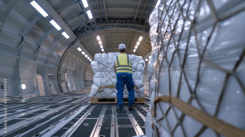 custom made wallpaper toronto digitalWorkers securing a heavy load onto a cargo plane, demonstrating the precision and coordination required in handling large consignments
