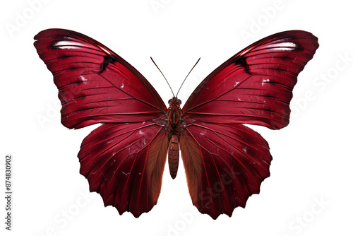 Beautiful maroon butterfly with intricate wing patterns in PNG style on transparent background for digital art and design projects
