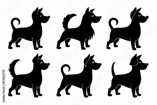 Bella dog black silhouette vector set, isolated black silhouette of a dog collection, Set of dogs breed silhouette vector
