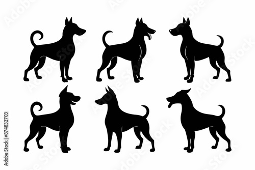 Bella dog black silhouette vector set, isolated black silhouette of a dog collection, Set of dogs breed silhouette vector
