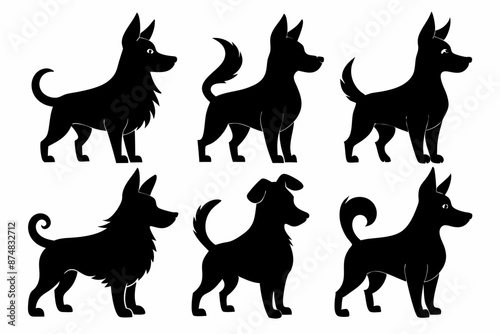 Bella dog black silhouette vector set, isolated black silhouette of a dog collection, Set of dogs breed silhouette vector
