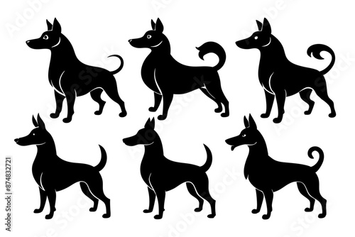 Bella dog black silhouette vector set, isolated black silhouette of a dog collection, Set of dogs breed silhouette vector
