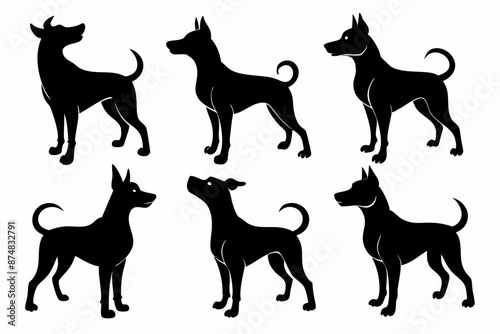 Bella dog black silhouette vector set, isolated black silhouette of a dog collection, Set of dogs breed silhouette vector
