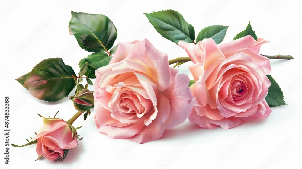 Fototapeta premium Delicate beauty. Pink roses isolated on white background.