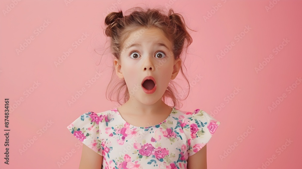 Surprised Young Girl Floral Dress Pink Background Surprised Young Girl Floral Dress Pink Background