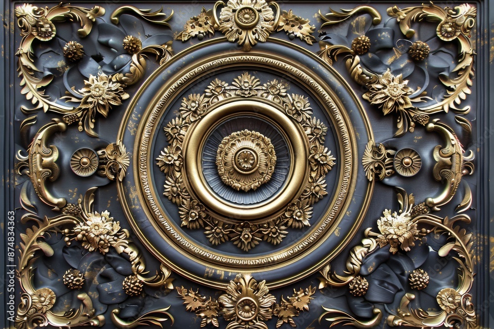 Fototapeta premium Baroque, Barocco Ornate Marble Ceiling Non-Linear Reformation Design with Intricate Accents Depicting Classic Elegance and Architectural Beauty
