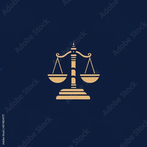 An elegant logo for a law firm featuring scales of justice and a gavel on a solid navy blue background.