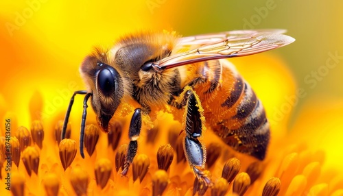 Close up view of a bee pollinating a vibrant and colorful wildflower in a natural environment