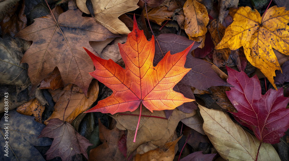 Obraz premium Autumn leaves on forest flores on forest floor