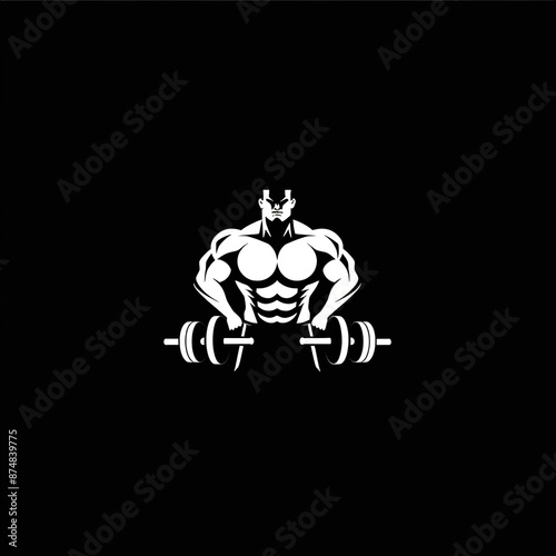 A bold, dynamic logo for a fitness brand featuring stylized human figures and weights on a solid black background.