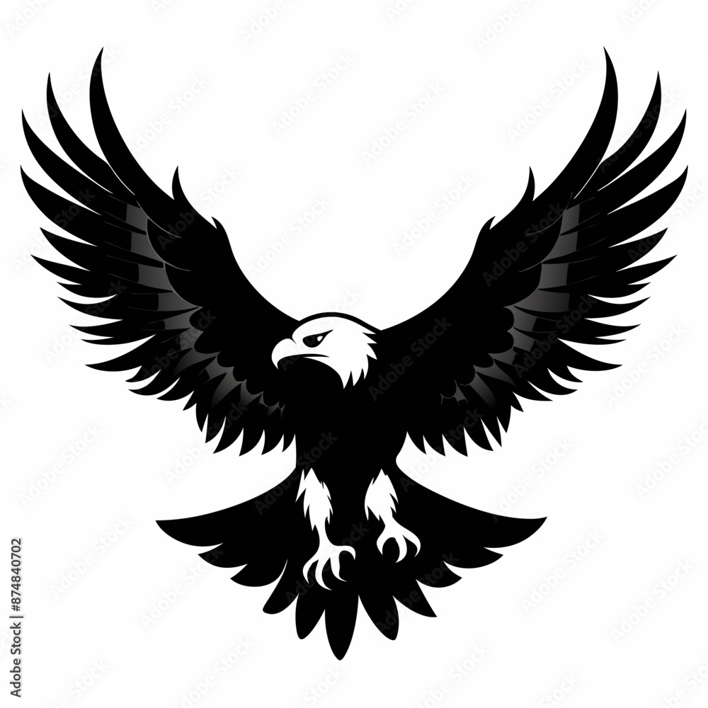 Fototapeta premium Eagle vector illustration, Bird isolated on white, eagle silhouette, Bald Eagle vector art
