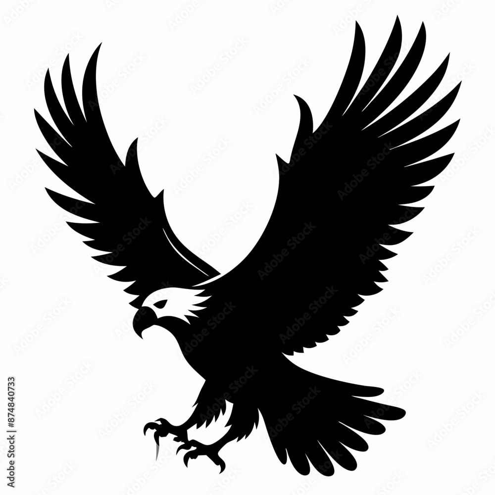 Fototapeta premium Eagle vector illustration, Bird isolated on white, eagle silhouette, Bald Eagle vector art