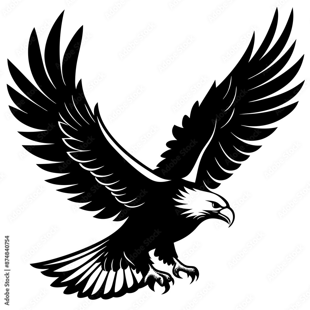 Fototapeta premium Eagle vector illustration, Bird isolated on white, eagle silhouette, Bald Eagle vector art