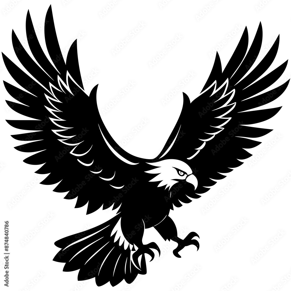 Fototapeta premium Eagle vector illustration, Bird isolated on white, eagle silhouette, Bald Eagle vector art