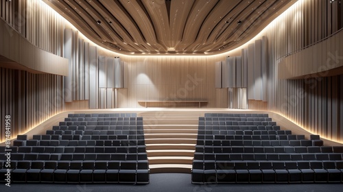 Interior of empty conference hall or cinema or theater with armchair