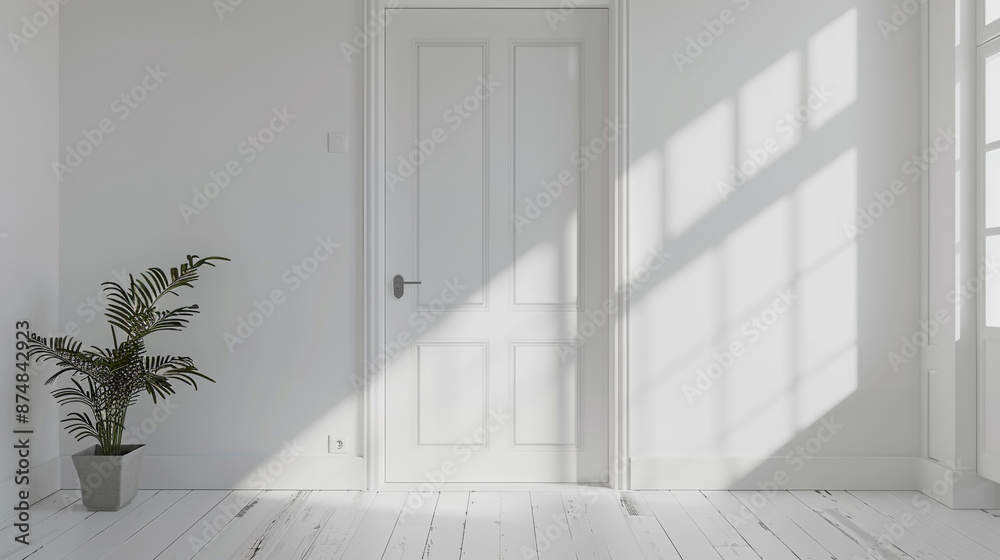 Obraz premium White door on empty wall background with copy space
