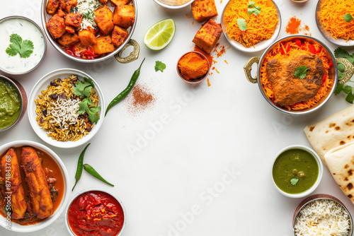 Wallpaper Mural Traditional indian dishes arranged on white background with copy space Torontodigital.ca